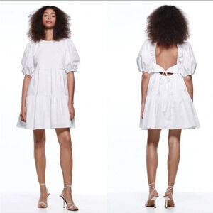 Zara Tiered Poplin Dress White